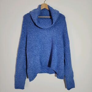 NWT ADY P Womens Cowl Neck Sweater Size XL Blue Mosaic Drop-Shoulder Relaxed Fit